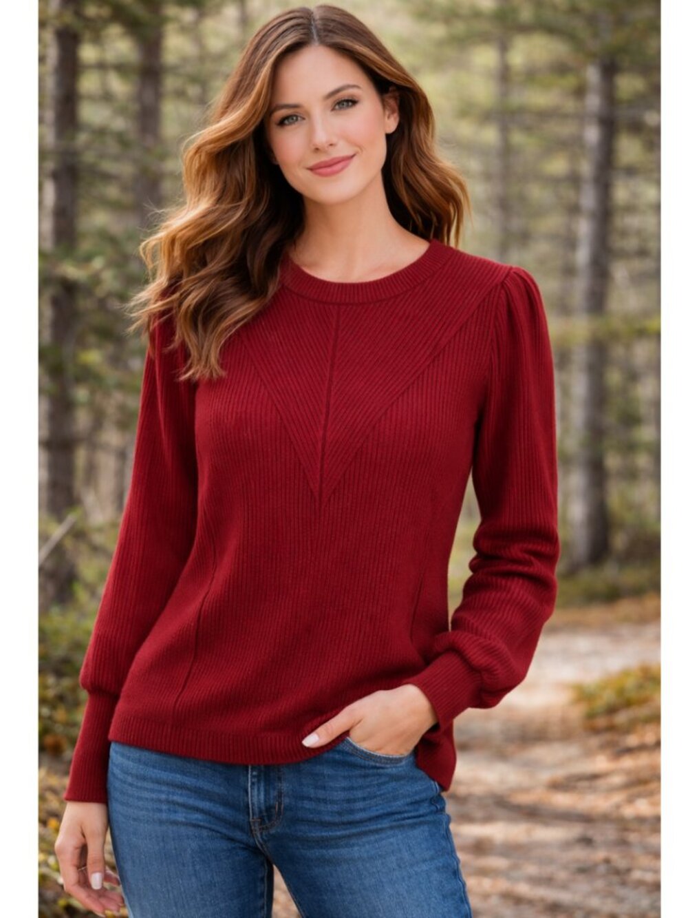 Tecrew Ribbed Deep Red Sweater, Size L,